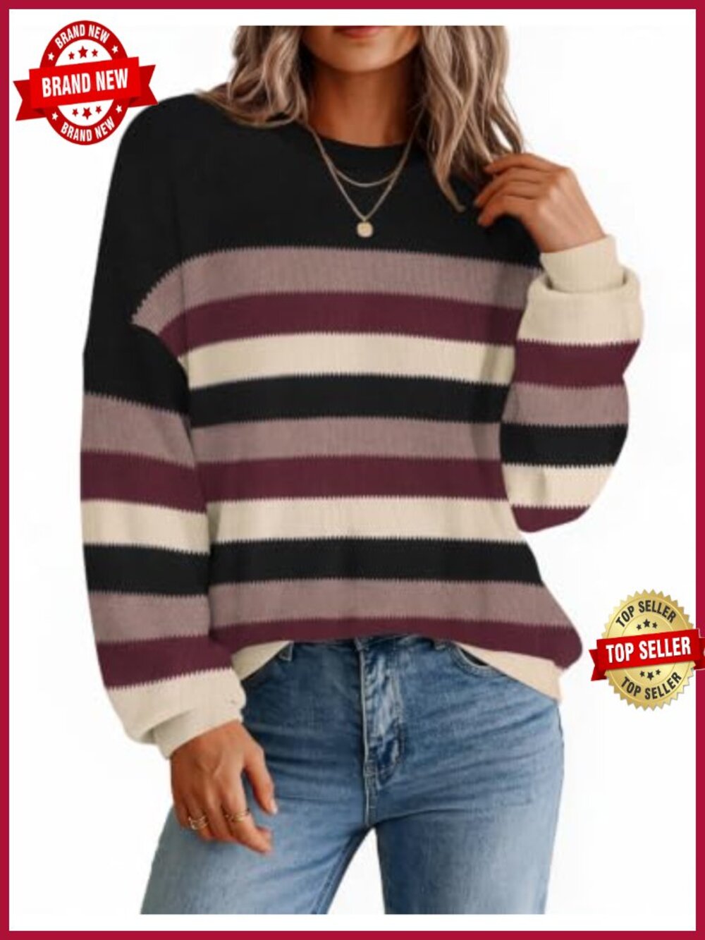 Oversized Crewneck Knit Sweater Women Long Sleeve Pullover Fall Winter
